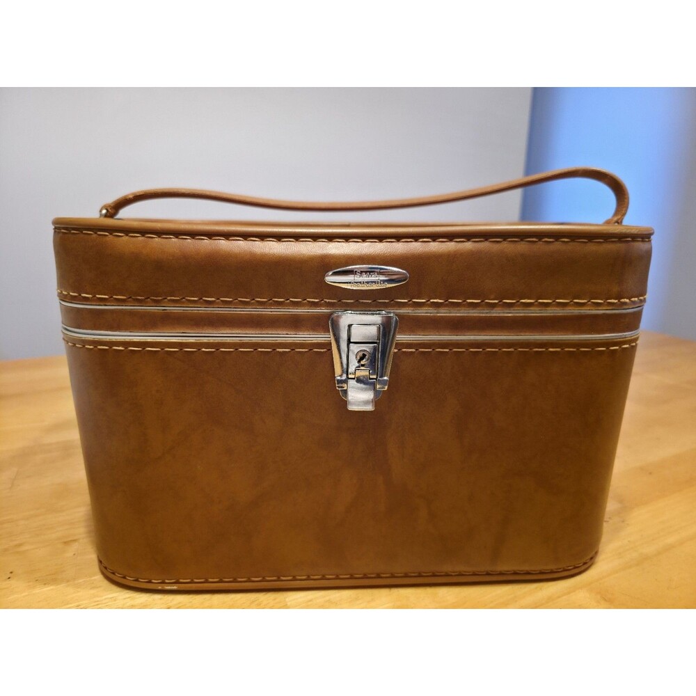 Vintage Sears Featherlite Train Case Brown Travel Luggage